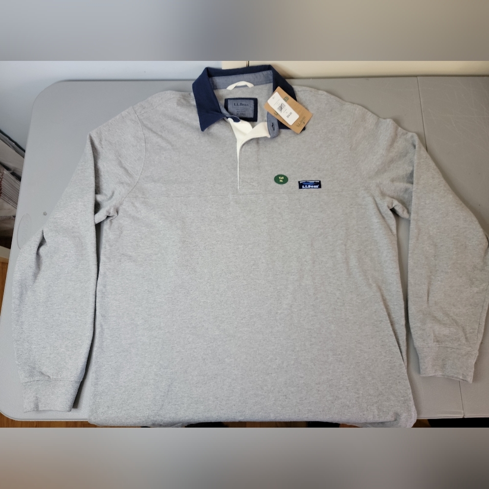 LL Bean Long Sleeve Lakewashed Rugby Polo Gray Heather Mens Size XL Tall NWT
